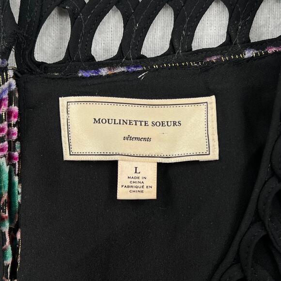 ANTHROPOLOGIE MOULINETTE SOEURS Velvet Burnout Dress Large Black Print Swing - Picture 12 of 16